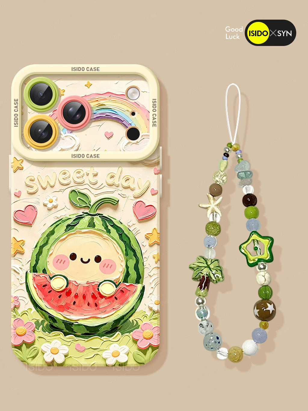 Oil painting watermelon case for iPhone 17 Pro Max with lanyard