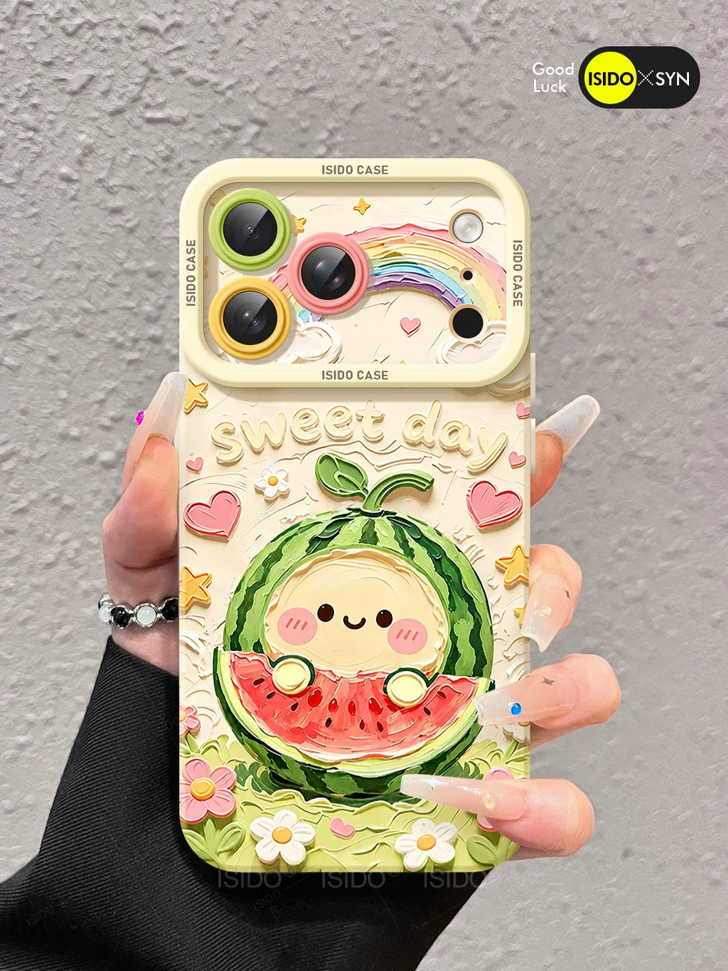 Oil painting watermelon case for iPhone 17 Pro Max with lanyard