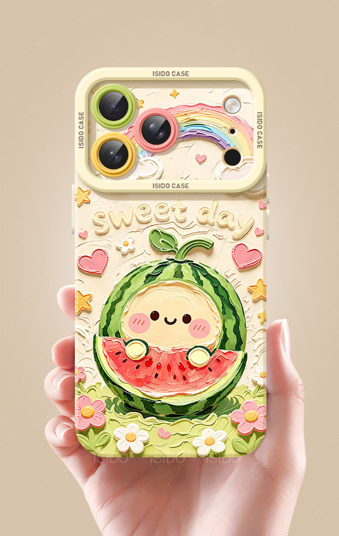 Oil painting watermelon case for iPhone 17 Pro Max with lanyard