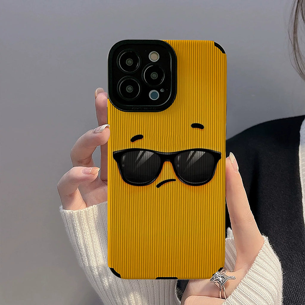 Apple 17pmx phone case, yellow background, sunglasses, cool expression